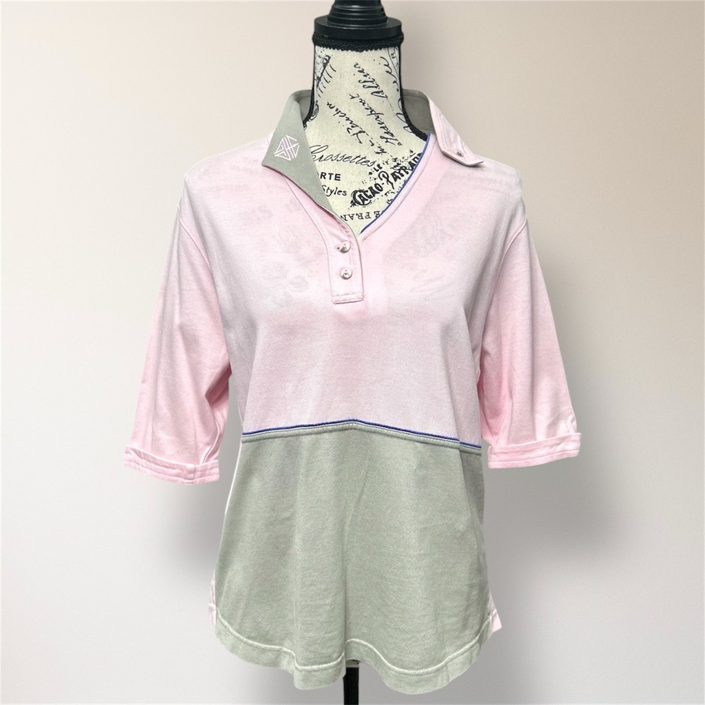 Jamie Sadock M‎ Pink Gray Colorblock Cotton Short Sleeve Golf Polo Preppy Active
